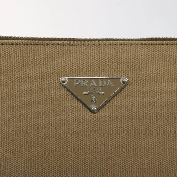PRADA Clutch Bag Canvas Beige Silver Auth BD1747 - Picture 9 of 16